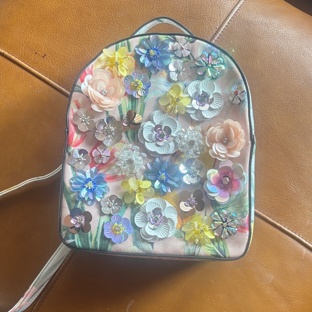 Floral Embellished Women’s Backpack - Pink Multicolor